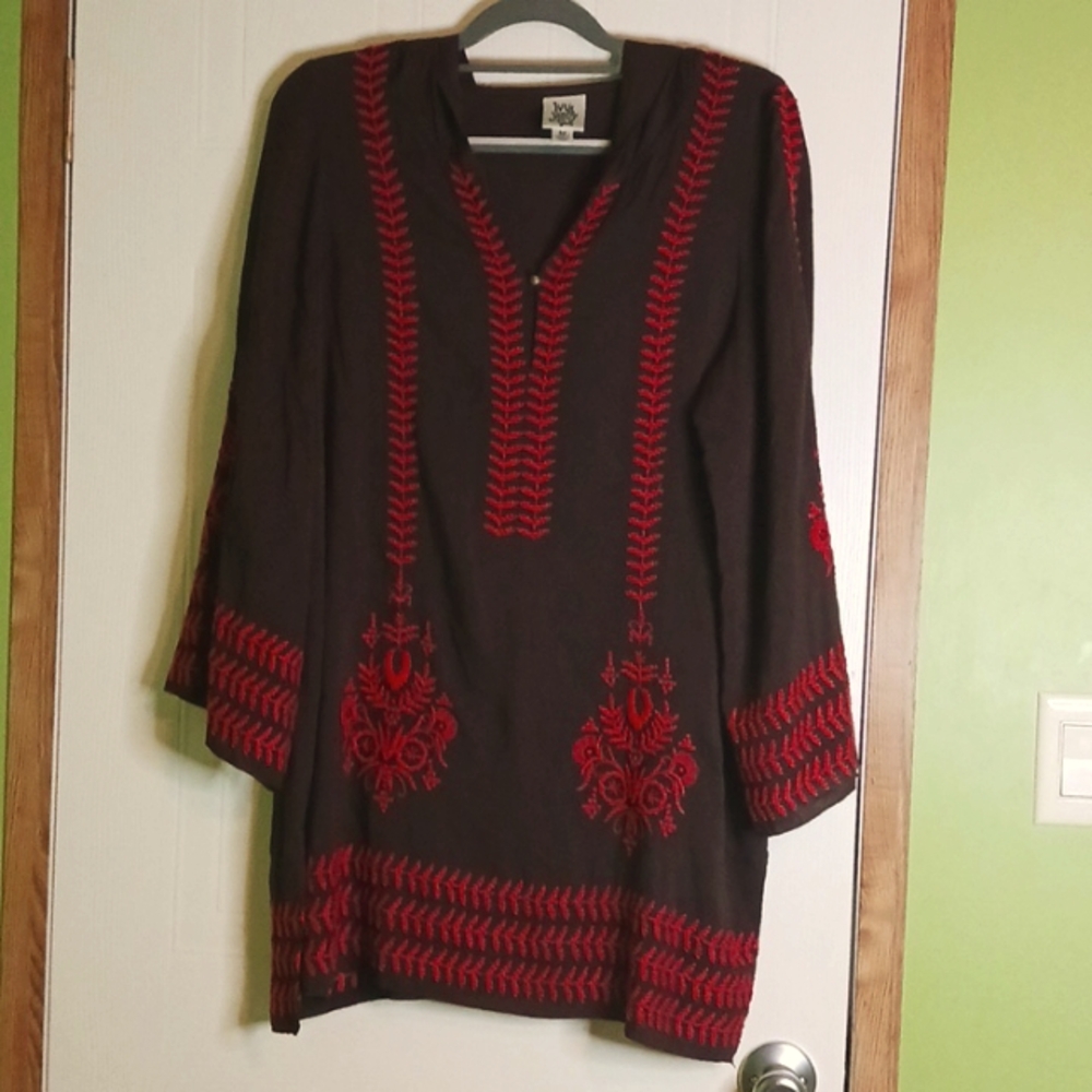 ivy jane Black Tunic with Red Embroidered Accents